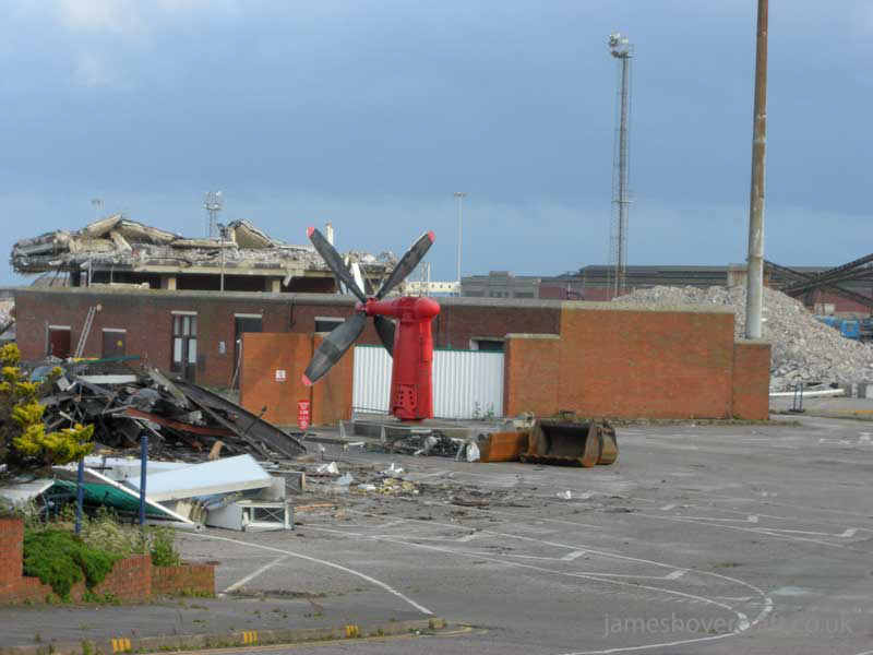 Dover Hoverport being demolished, July 2009 - Just a propeller left standing, and the customs building (James Rowson).